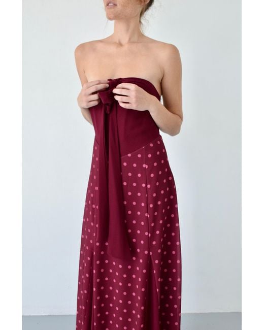 Mind Traveler Red Kala Burgundy Polka Dot Dress