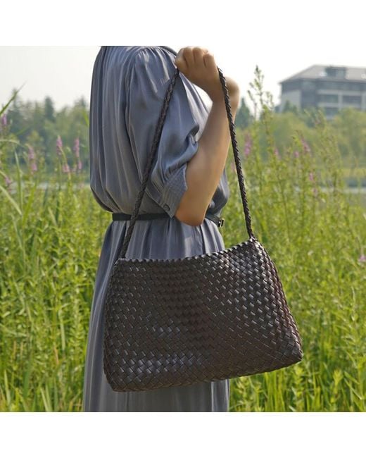 Rimini Brown Hand Weaving Vegan Leather Shoulder Bag 'Suzy'