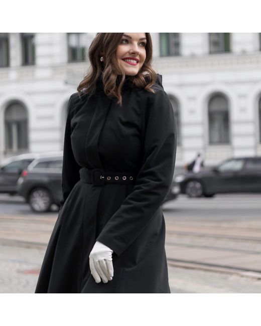 RainSisters Black Winter Coat With A Hood: Obsidian Frost