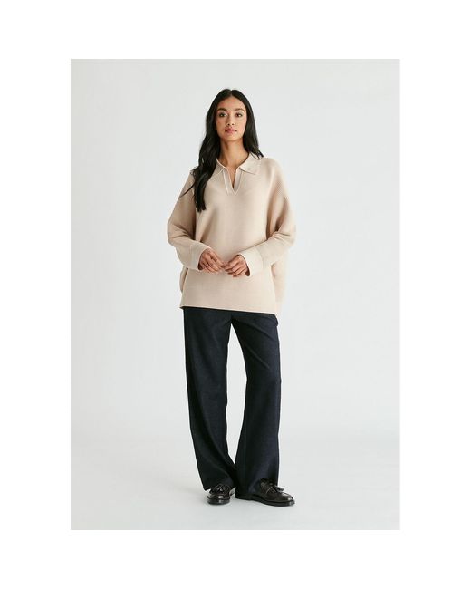 Paisie Natural Neutrals Polo Collar Ribbed Jumper