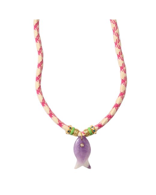 Alexie of Athens Red Psarou Gemstone Fish Cord Necklace