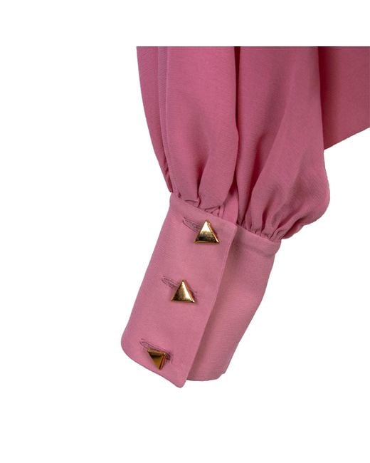 Rua & Rua Pink Silk Chiffon Blouse With Necktie — Vivid Rose