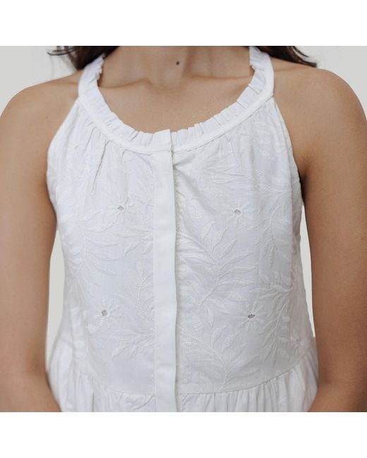REISTOR White Sleeveless Embroidered Tiered Maxi Dress
