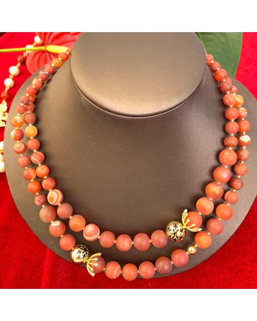 Farra Red Christmas Agates Double Strands Necklace