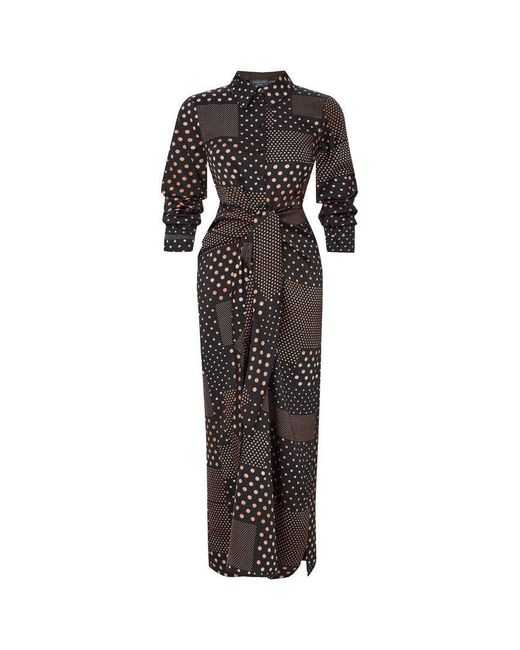 Exquise Black Regular Shirt Collar Polka Dot Maxi Annis Dress