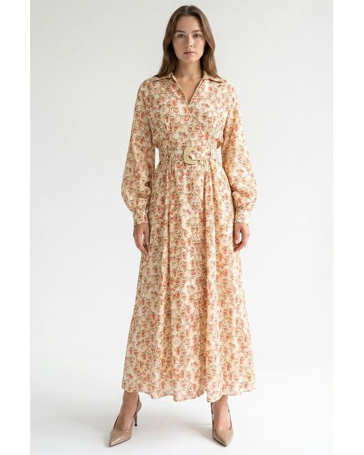 Exquise Natural Blase Belted Pocketed Maxi Dress