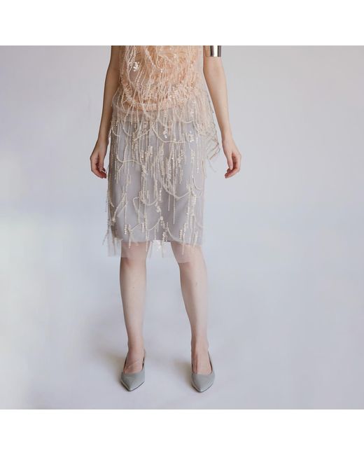 Belsize25 Gray Rose Neutrals Mayfair Series – Beaded Tassel Mesh Skirt