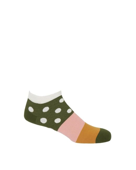 Peper Harow - Made in England Green Mayfair Trainer Socks – Cream for men