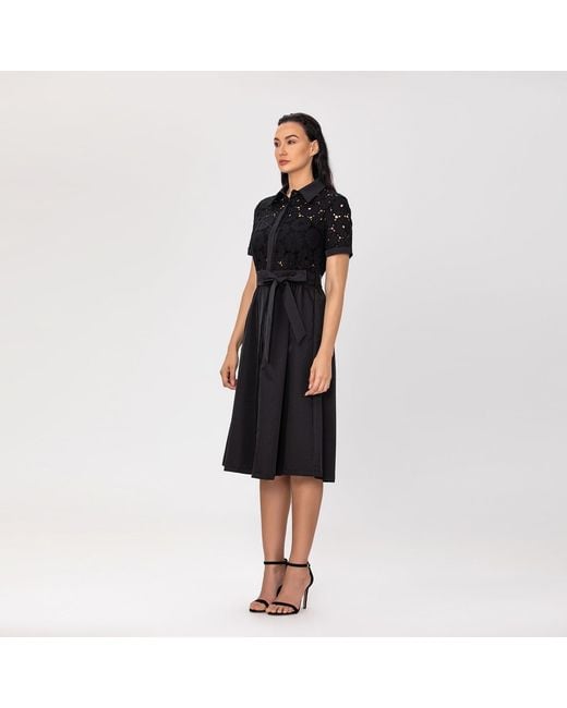 Smart and Joy Gray Lace And Cotton Shirt Dress With Belt