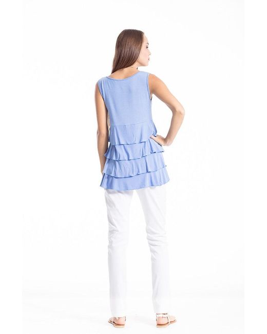 Conquista Blue Sleeveless Tiered Frill Top
