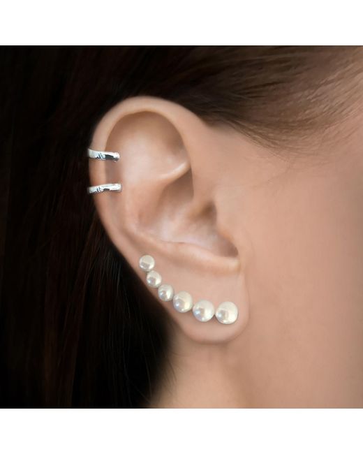 SALLY SKOUFIS Metallic Luna Ear Climber With Natural Pearl