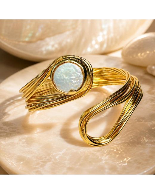 By Ozge Metallic Cleopatra Pearl Wave Plated Adjustable Cuff Bracelet