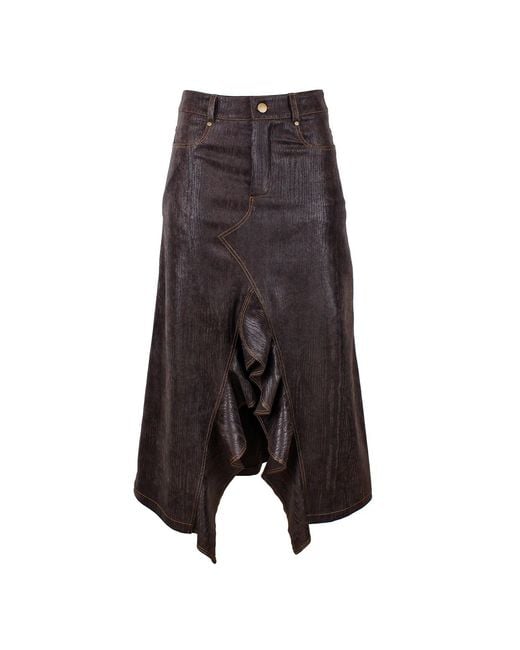 Lalipop Design Gray Ruffled Front Vegan Leather Midi Skirt