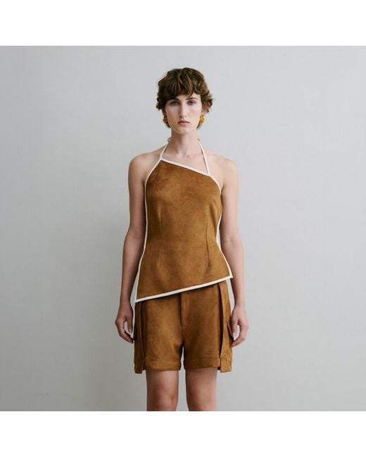 Luroq London Brown Faux Suede Halter Top Tan