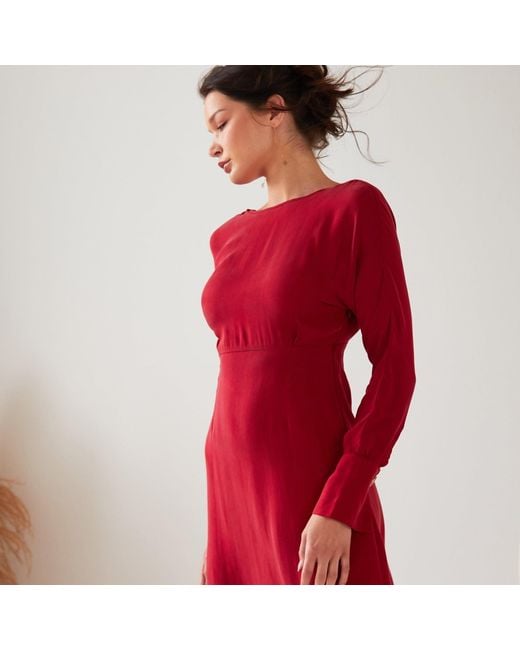 Sarvin Red Long Sleeve Midi Dress