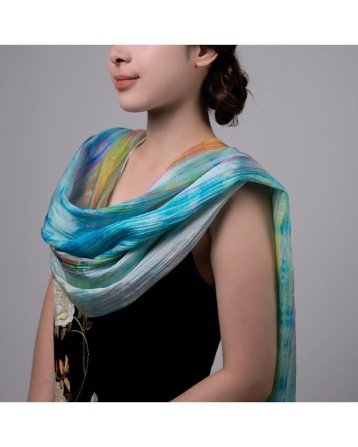 Silk and Bears Blue Pastel Brushstroke Silk Scarf – Hand-Dyed Mulberry Silk