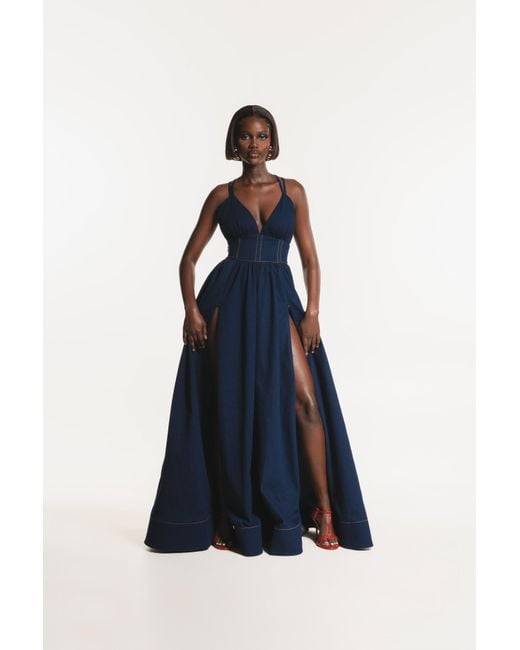 Ofuure Blue Adele Denim Maxi Dress