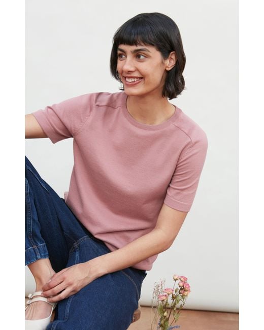 Paul James Knitwear Purple Ultra Fine Cotton Cassie Saddle Shoulder Knitted T-Shirt