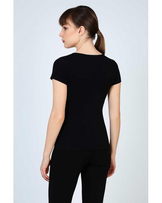 Conquista Black Graphic Print Viscose-Elastane Jersey Top
