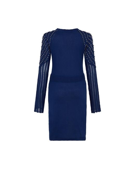 Sour Figs Blue Studded Sheer Knit Mini Jumper Dress