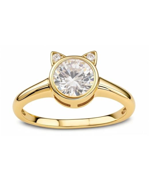 Kylie Harper Metallic Bezel-Set Diamond Cz Kitty Cat Ring