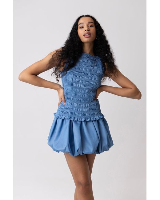 Amy Lynn Blue Claudia Chambray Ultra Puffball Mini Skirt