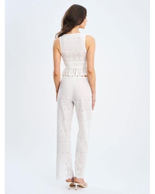 Miss Circle New York White Raia Eyelet Wave Trim Crop Vest Top