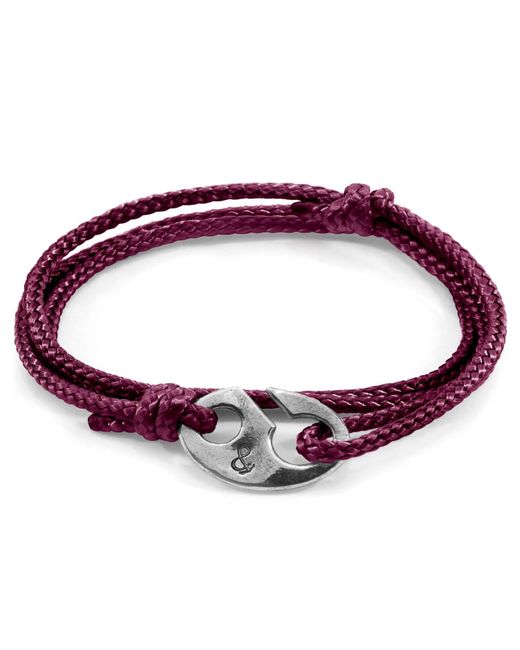 Anchor and Crew Aubergine Purple Windsor Silver & Rope Bracelet for men