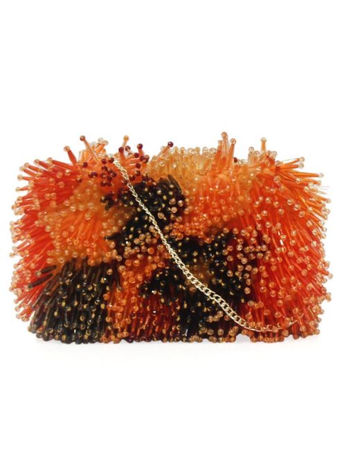 Sibylla Delphica Orange Glass Beads Embellished Clutch Bag