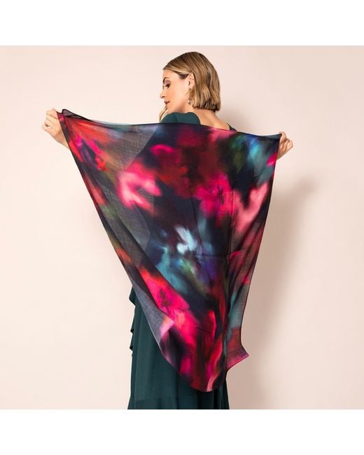 Alie Street London Red Leoni Silk Wool Scarf Moonlit Florals