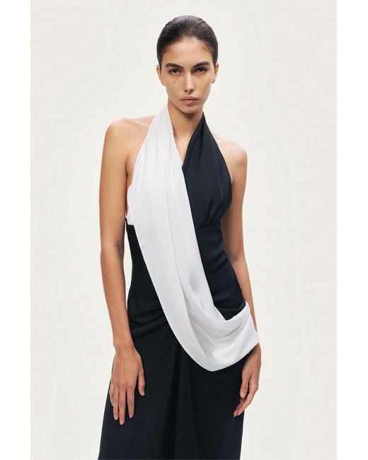 Nocturne Black Contrast Draped Halter Maxi Dress