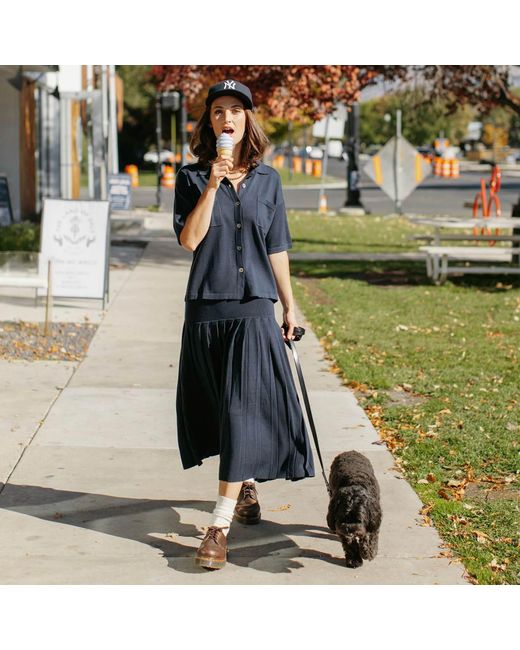 Zenzee Blue Silk Cashmere Pleated Skirt