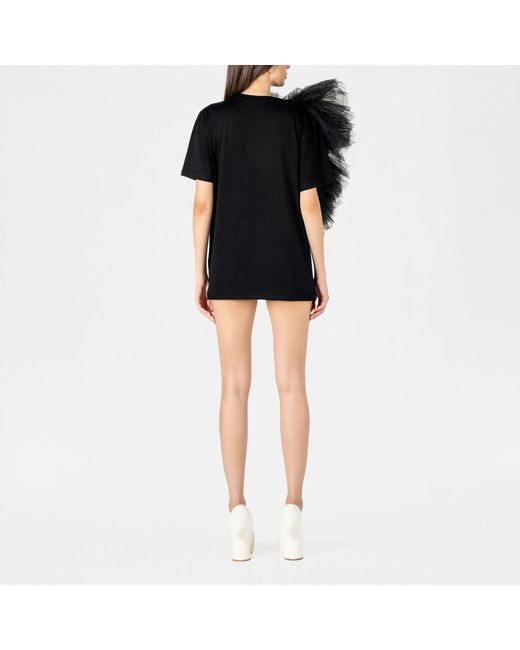 LIA ARAM Black Edgy Ruffle Appliqué Tee