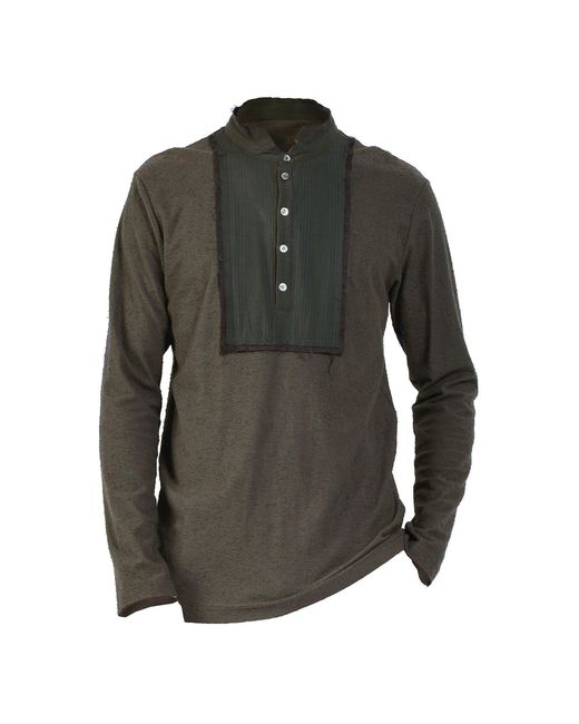 Smart and Joy Green Long-Sleeves T-Shirt With Topstitched Bib And High Collar for men