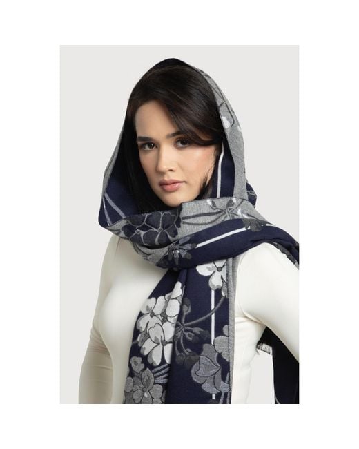 Saachi Blue Two Color Floral Reversible Scarf