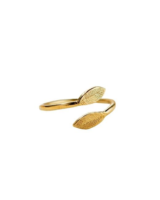 Posh Totty Designs Metallic Yellow Gold Plated Leaf Open Ring