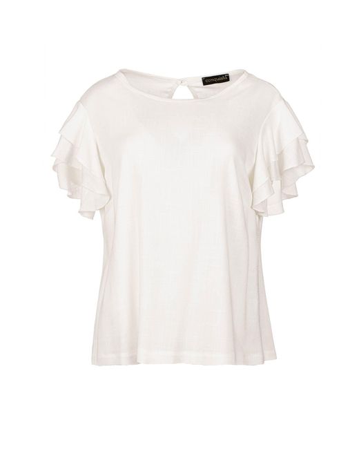 Conquista White Neutrals Frill Detail Ecru Top