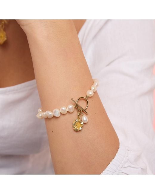 Pearls of the Orient Online Metallic Vita Cultured Freshwater Pearl Bracelet With Cherry Blossom Charm