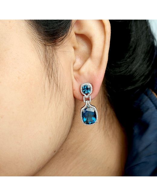Artisan Blue London Topaz & Diamond Designer Earrings