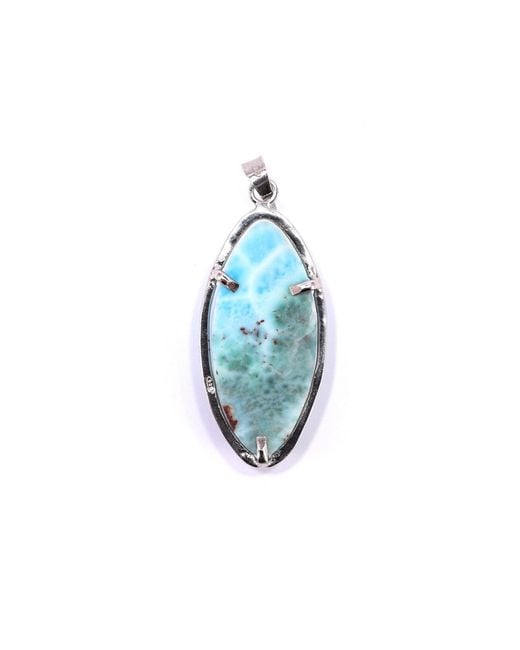 Mineralgems•Studio Blue Larimar Navette Pendant With Sterling Chain