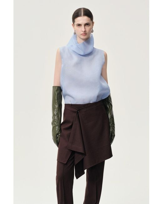 FRONT ROW SHOP Blue Silk Organza Turtleneck Top
