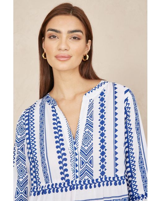 Yumi' Blue Geo Stripe Print Beach Tunic