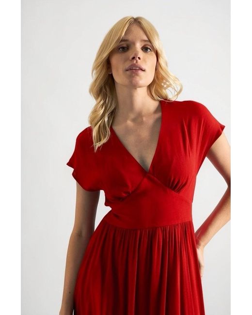 Louche Red Unity Linen Mix V-Neck Midi Dress