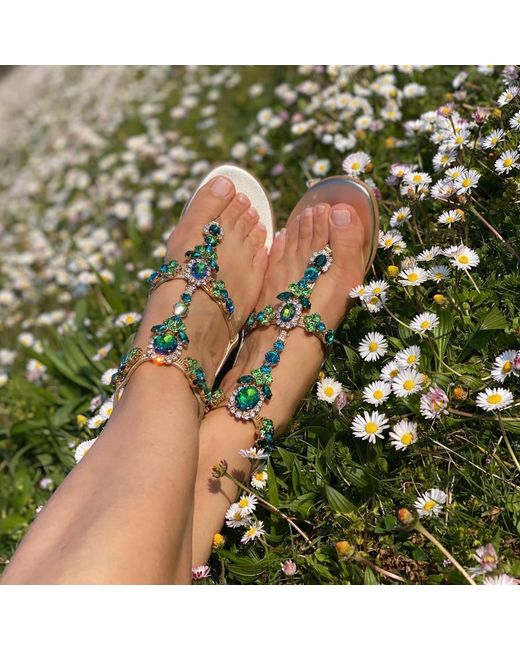 DAMAPREZIOSA Metallic Lucrezia Flat Sandal With Crystals