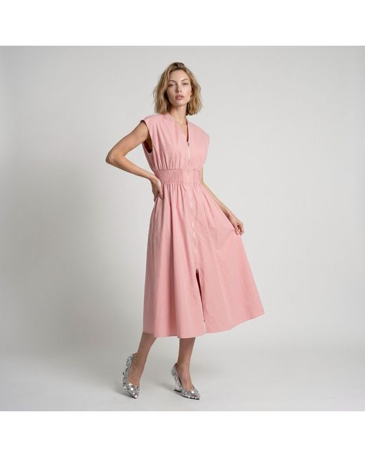 Modenaire Pink Zip Front Midi Dress Refined Silhouette