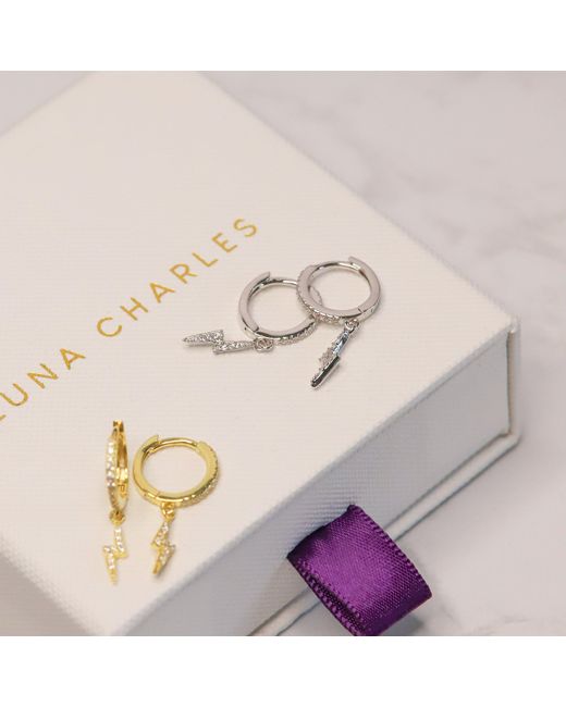 Luna Charles White Bridget Lightning Huggie Hoop Earrings