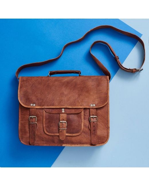 VIDA VIDA Brown Vida Vintage Classic Leather Satchel 15 Inch for men