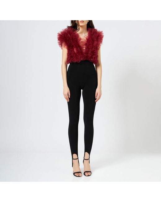LIA ARAM Red Signature Burgundy Ruffled Tulle Bodysuit