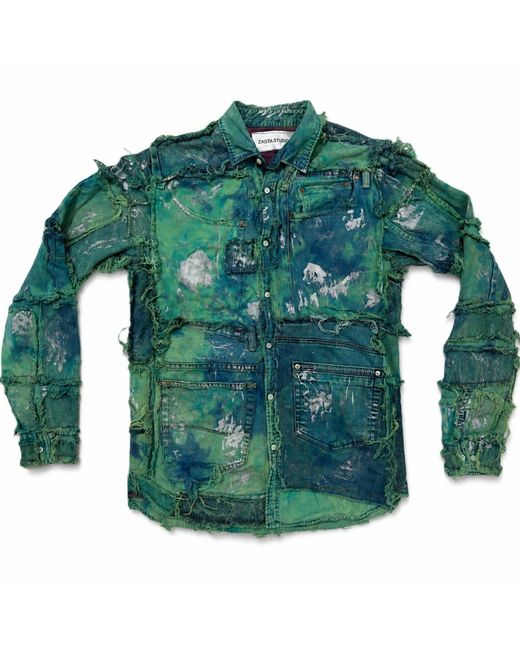 Zasta Studio Green Wearable Ruins Shredded Denim Colored Shirt A