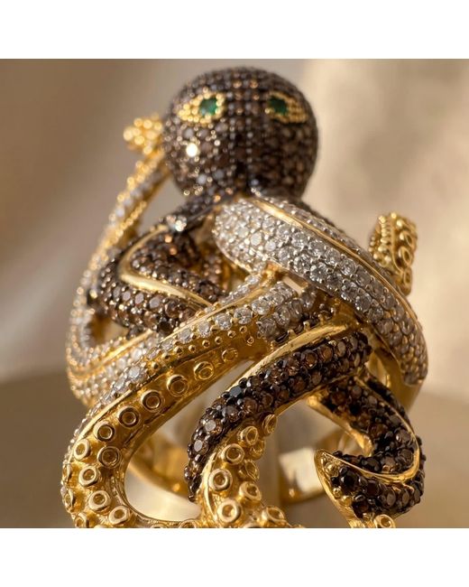 Latelita London Metallic Octopus Cocktail Ring Nordic Adjustable